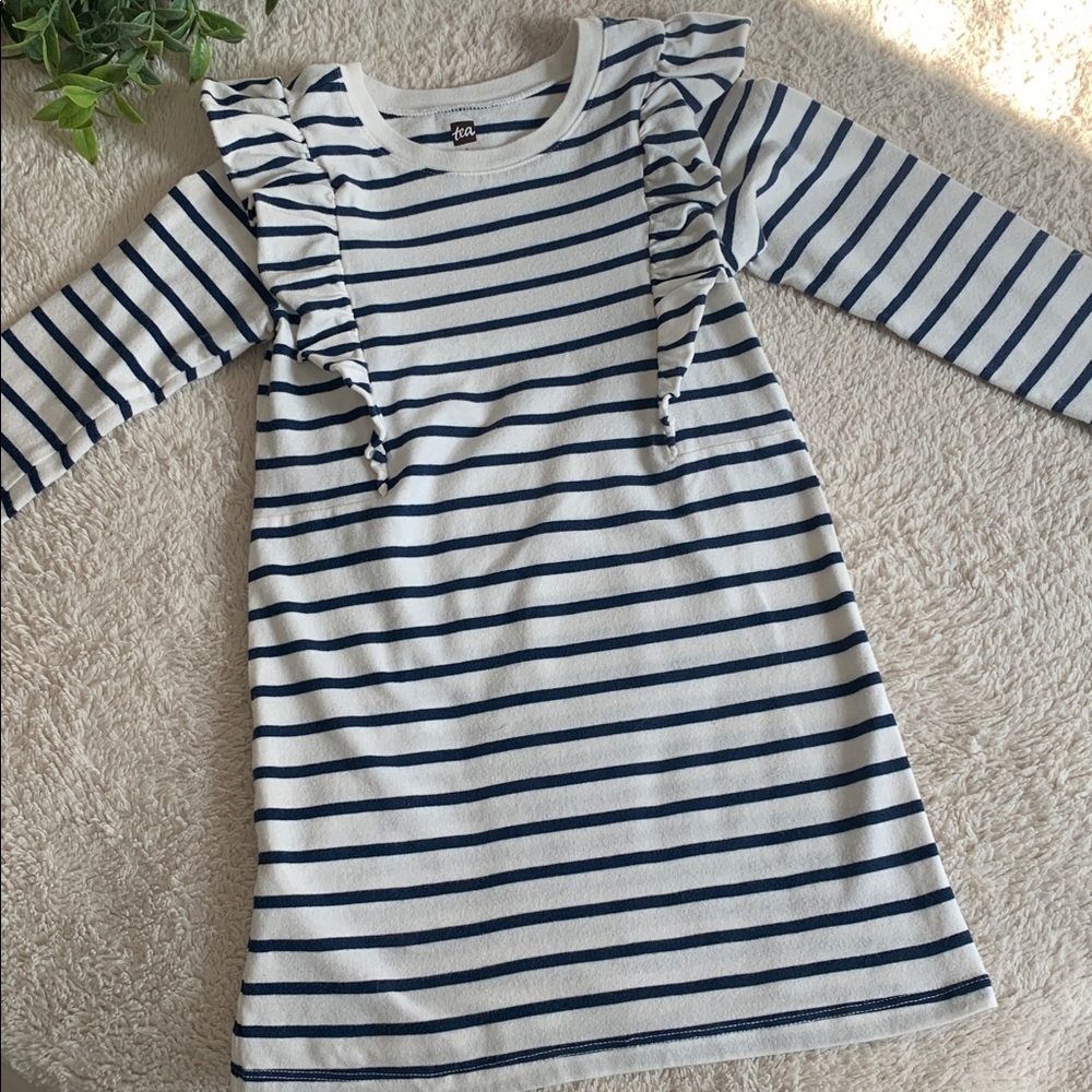 Tea Collection Blue & White Striped Dress 4 GUC - Picture 2 of 10